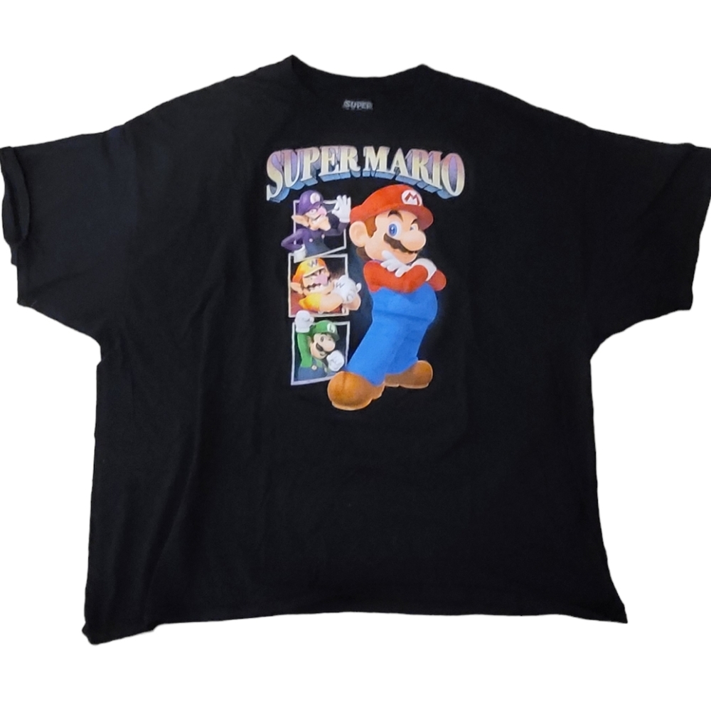 Super Mario Bros Mario Wario Luigi WaluigiGraphics SS Black T-shirt 3XL